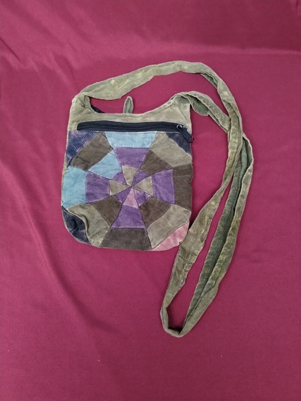 The Collection Royal Corduroy Patchwork Hippie Crossbody Purse Boho 9"
